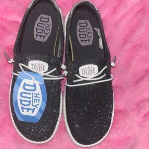 Hey Dude womens Black Glitter Slip-On Sneaker